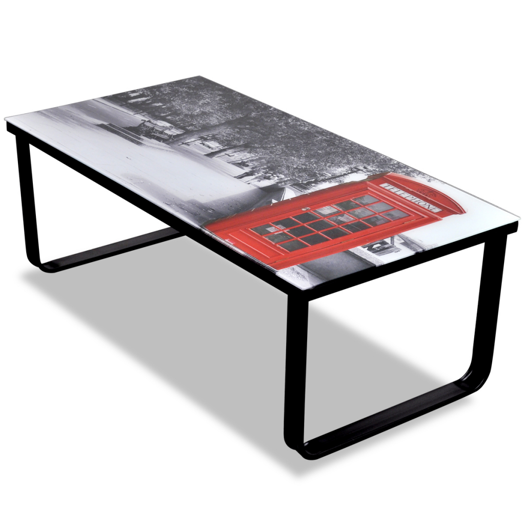 Picture of  CB19391 Glass Coffee Table with Telephone Booth Printing