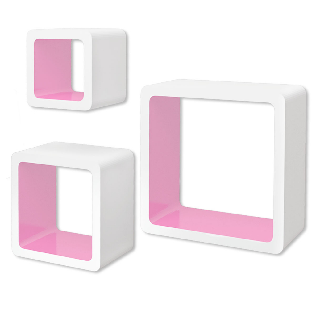 Picture of  CB19455 3 White-Pink MDF Floating Wall Display Shelf Cubes Book & DVD Storage