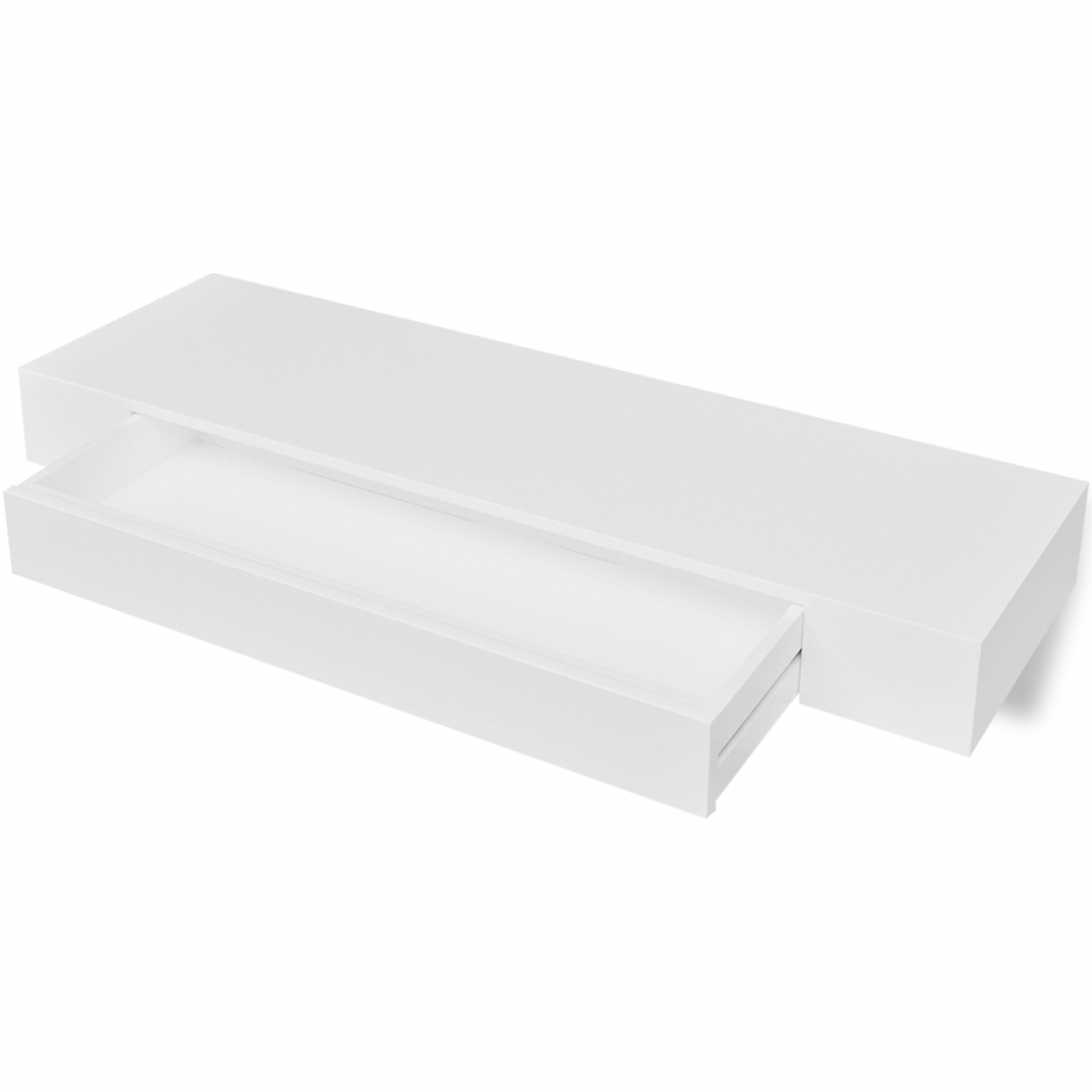 Picture of  CB19470 White MDF Floating Wall Display Shelf 1 Drawer Book & DVD Storage