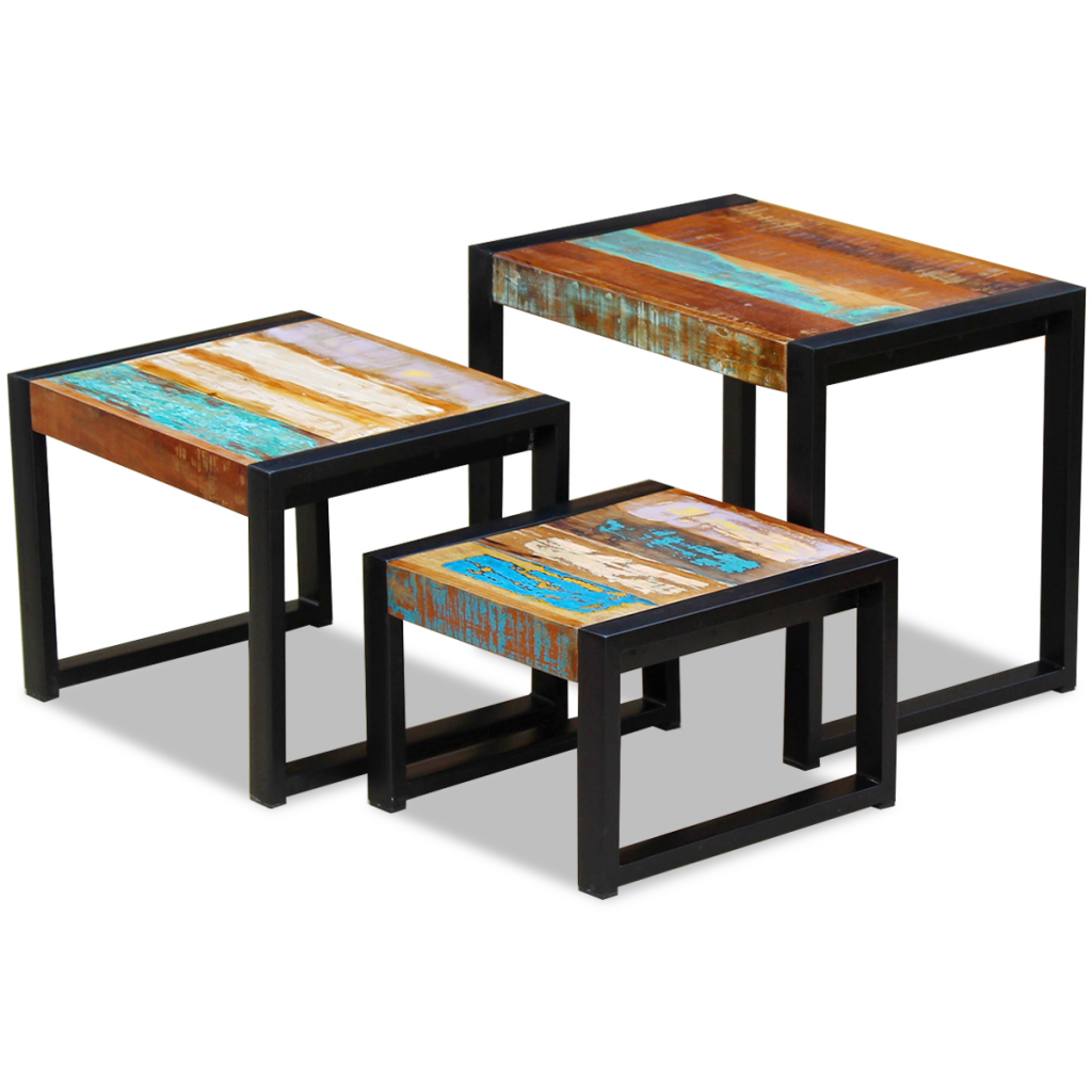 Picture of  CB19572 Solid Reclaimed Wood Nesting Tables&#44; Multi Color - 3 Piece