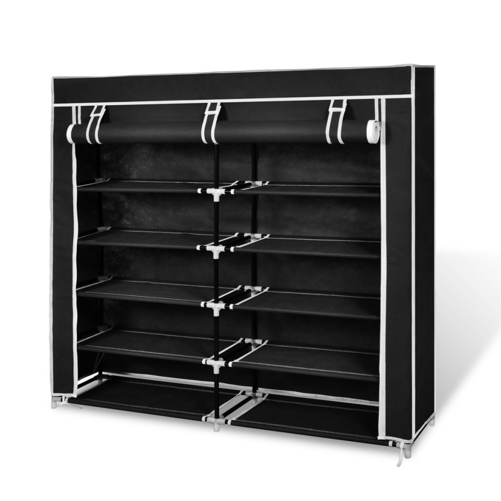 45 x 11 x 43 in. Fabric Shoe Cabinet with Cover - Black