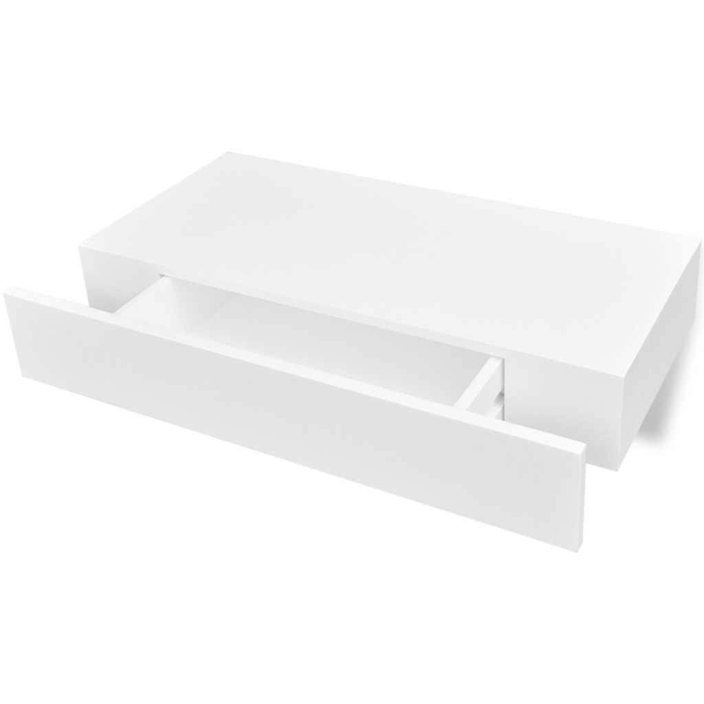 Picture of  CB19469 MDF Floating Wall Display Shelf 1 Drawer Book & DVD Storage&#44; White