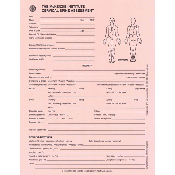 Picture of OPTP 713-2 Cervical Spine Assessment Forms - 50 Per Pad