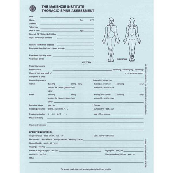 Picture of OPTP 714-2 Thoracic Spine Assessment Forms - 50 Per Pad