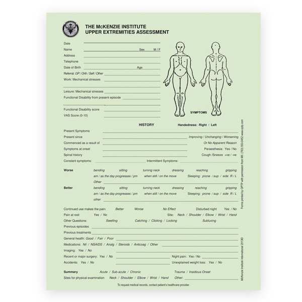 Picture of OPTP 716 Upper Extremities Assessment Forms - 50 Per Pad