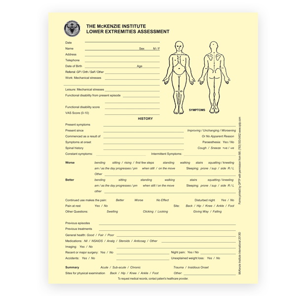 Picture of OPTP 717 Lower Extremities Assessment Forms - 50 Per Pad