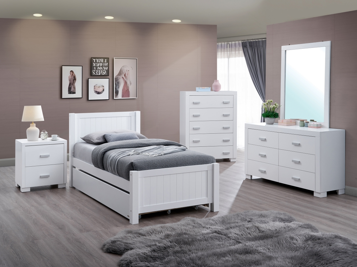 TB5307  Modern Noa Twin Teen Bed - White - Solid Wood