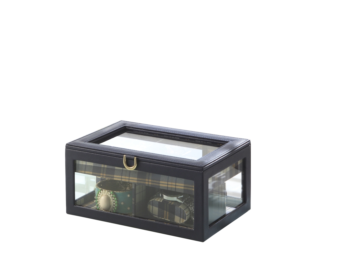 Picture of ORE Furniture YMW-1704 5 in. Leather Tartan Lining Tempered Glass Jewelry Watch Case, Blue