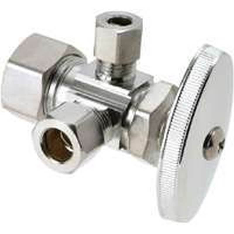 Brass Craft 0114066 Compression 125 PSI Dual Outlet Multi-Turn Right Side Stop Valve, 0.5 x 0.37 x 0.25 in -  Brasscraft