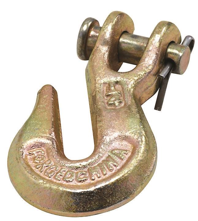 Clevis Grab Hook, 1/4 in, 3150 lb Working Load, Steel, Yellow Chrome