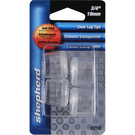 Leg Tip, Round, Plastic, Clear, 3/4 in Dia, 3/4 in H, 4PK