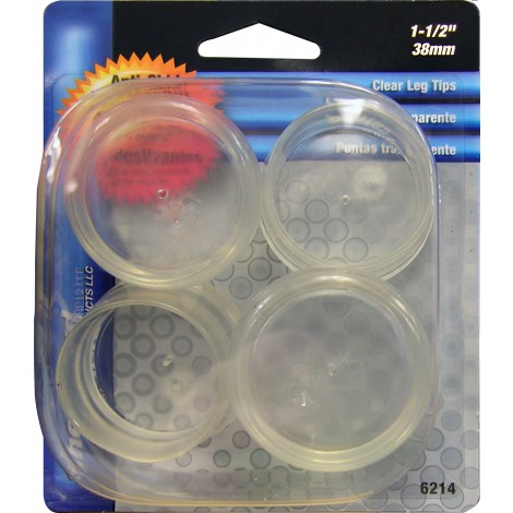 Leg Tip, Round, Plastic, Clear, 1-1/2 in Dia, 1-1/8 in H, 4PK