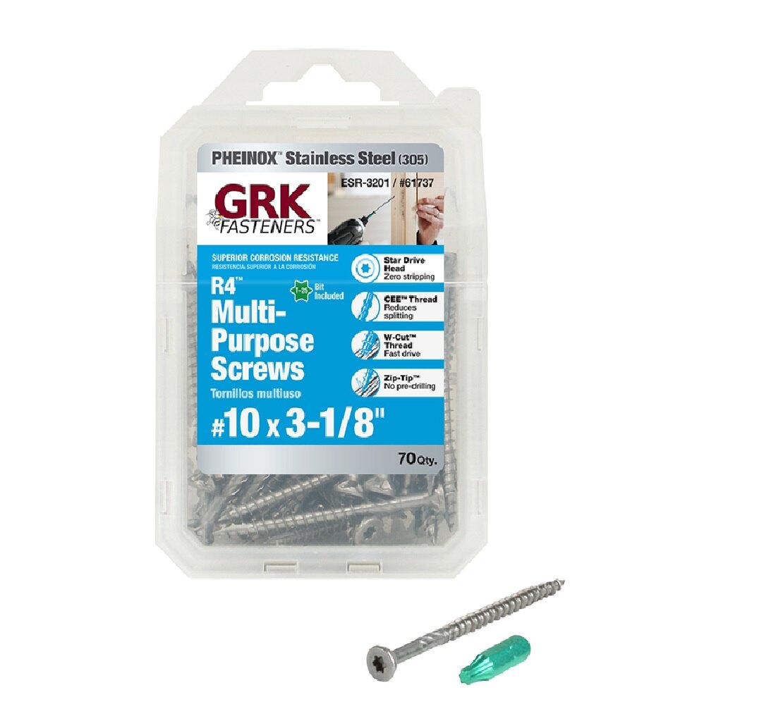 Framing and Decking Screw, #10 Thread x 3-1/8" L, W-Cut, Flat Head, Star Drive, Silver, 70PK