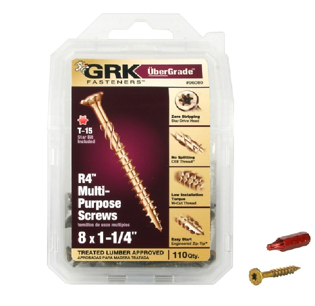 Framing and Decking Screw, #8 Thread x 1-1/4" L, Countersunk Head, Steel, Yellow, 110PK