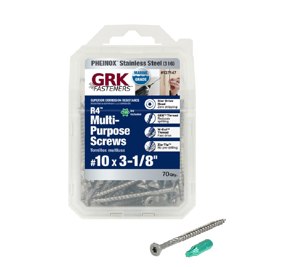 Framing and Decking Screw, #10 Thread x 3-1/8" L, Flat Head, Star Drive, SS, Yellow Finish, 70PK