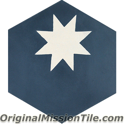 H88233-01-M Medium Hexagonal Star 01 Cement Tiles, Navy & White - Box of 12
