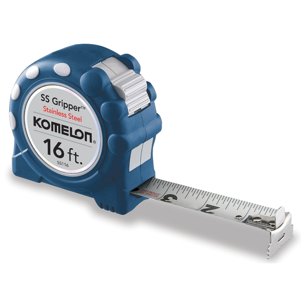 416-SS116 1 in. x 16 ft. Ss Gripper Stainless Steel with Rubber Grip Measure Tape Rule -  Komelon USA