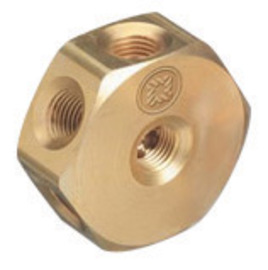 0.25 in. NPT female x 2 in. Brass Hexagonal Manifold 7 Cylinder Block