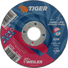 Picture of Weiler 804-57121 4.5 x 0.25 in. Tiger Type 27 Grinding Wheels - 0.87 in. AH, Pack of 10
