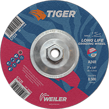 Picture of Weiler 804-57124 7 x 0.25 in. Tiger Type 27 Grinding Wheel, A24R - 0.62-11 in. Nut, Pack of 10