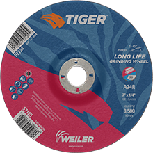 Picture of Weiler 804-57125 7 x 0.25 in. Tiger Type 27 Grinding Wheel, A24R - 0.87 in. A.H, Pack of 10