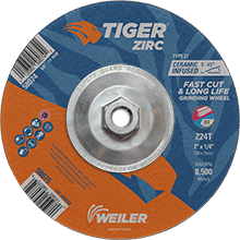 Picture of Weiler 804-58074 7 x 0.25 in. Tiger Zirc Type 27 Grinding Wheel, Z24T - 0.62-11 Nut, Pack of 10