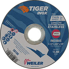 Picture of Weiler 804-58100 4.5 x 0.045 in. Tiger Type 1 Cut-Off Wheel&#44; INOX60S - 0.87 in. A.H&#44; Pack of 25