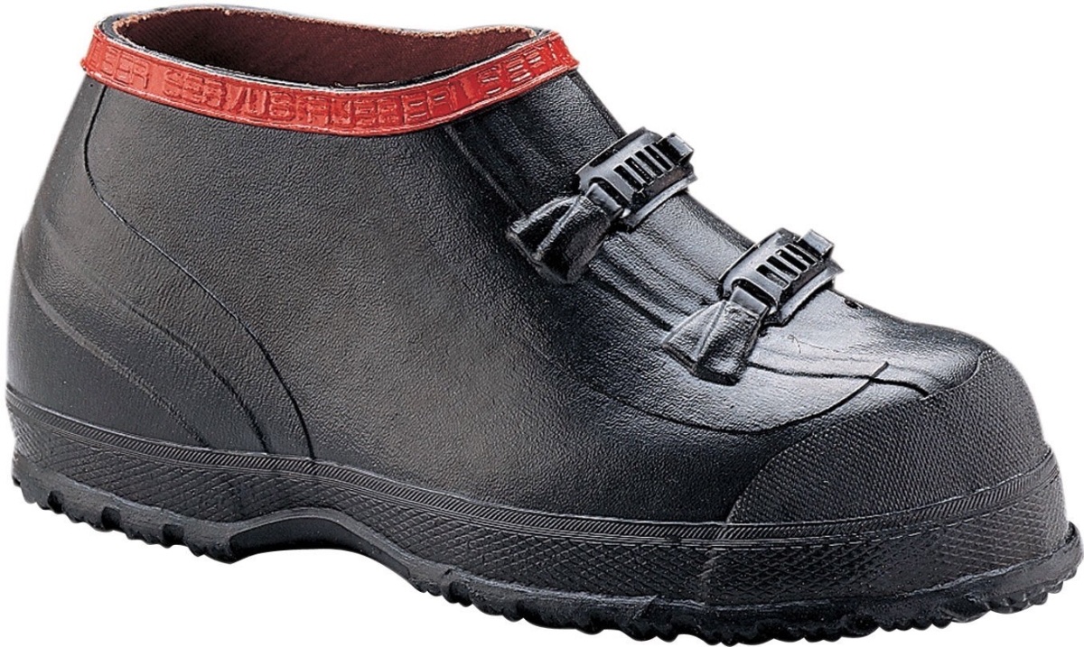 Overboots, Plain Toe, Natural Rubber, 5 in Height, Buckles Closure, Ribbed Sole, Black/Red, 9