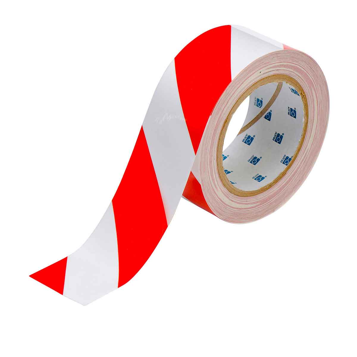 Floor Marking Tape, Polyester, Striped, Red, White, 2 in W., 8 mil Thickness