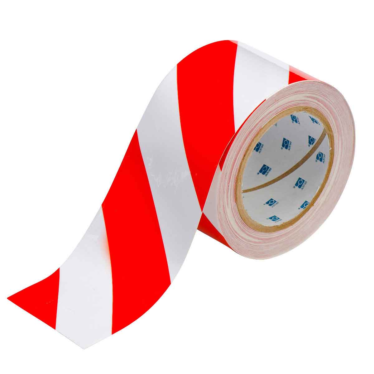 Floor Marking Tape, Polyester, Striped, Red, White, 3 in W., 8 mil Thickness