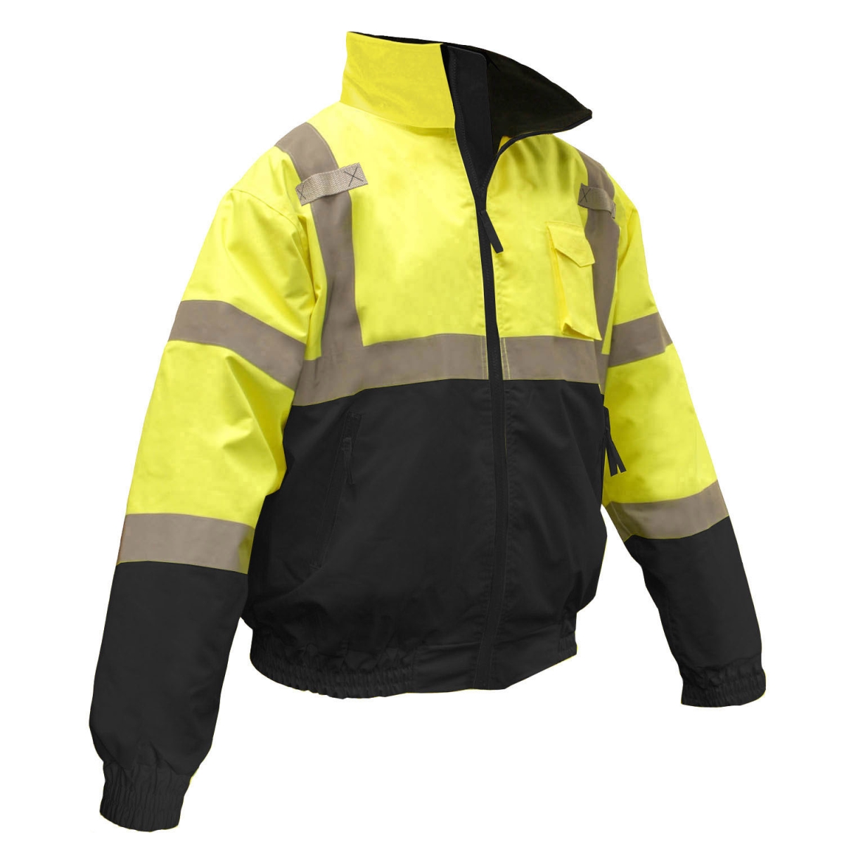292-SJ110B-3ZGS-XL Class 3 Two-in-One High Visibility Green & Black Bottom Bomber Safety Jacket - Extra Large