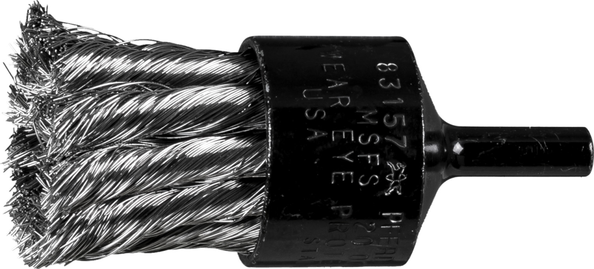 419-83157 1 in. Stem Mounted End Brushes Knot Straight Cup - 0.010 in. Stainless Steel Wire 0.25 in. Shank, Pack of 10