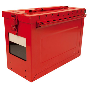 470-S602 Large Portable Group Lock Box with Key Window & Rewritable Tag, Red