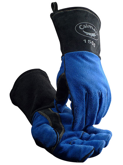 Split Cowhide Leather Back; Split Cowhide, Slip On Gauntlet, Blue, L