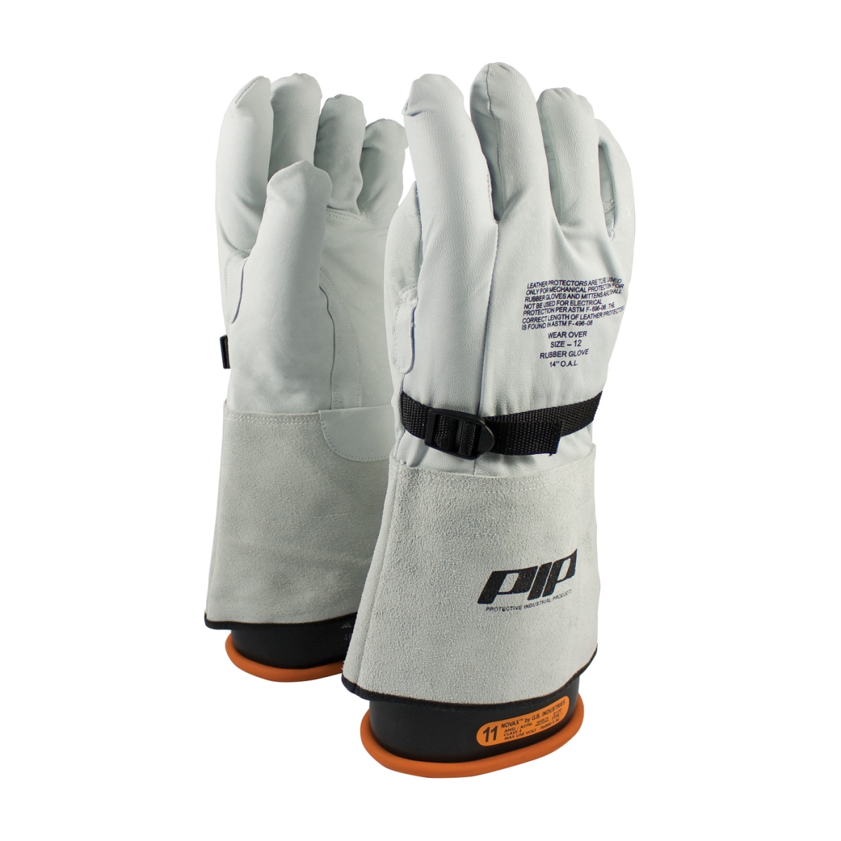 Top Grain Goatskin Leather & Nylon Protector For Novax Gloves, Orange & White, Size 10