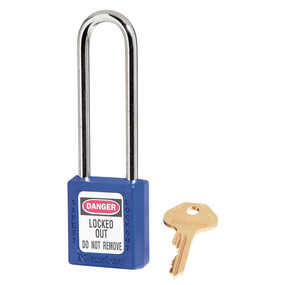Zenex,Thermoplastic Safety Lockout Padlock, 410, 1-1/2 W x 1-3/4 H Body, 3 in H Shackle, KD, 6PK