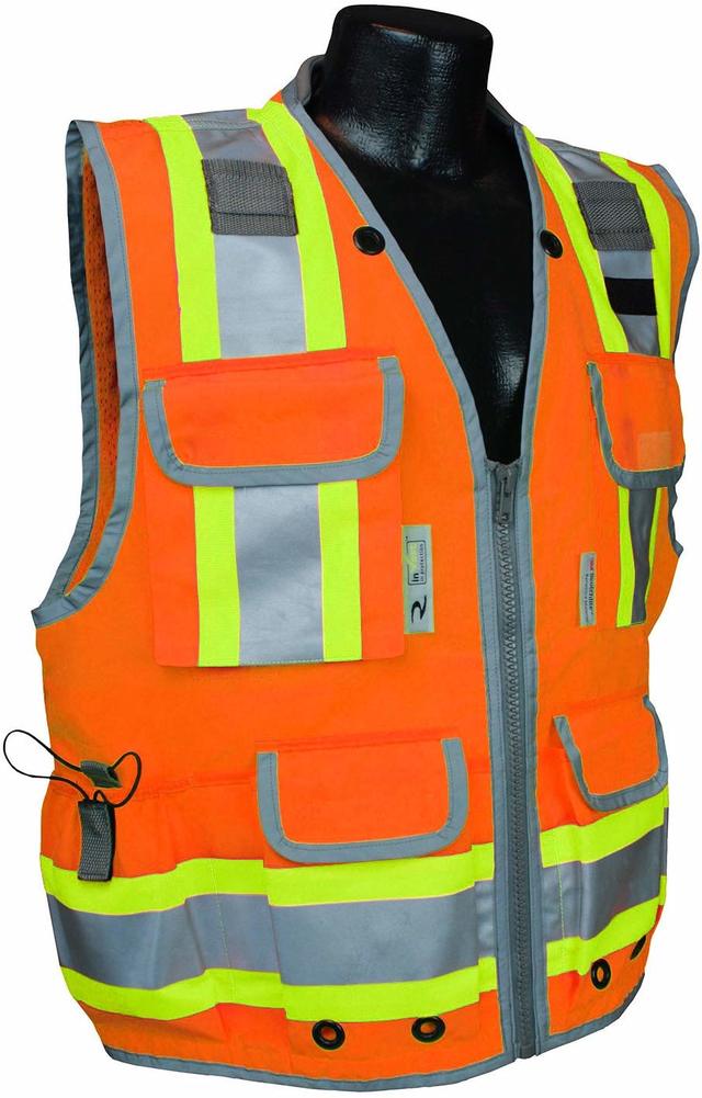 Unisex Two-Tone Hi-Vis Engineer Vest, Woven Polyester Front/Mesh Back, Zipper, Hi-Vis Orange, 2XL