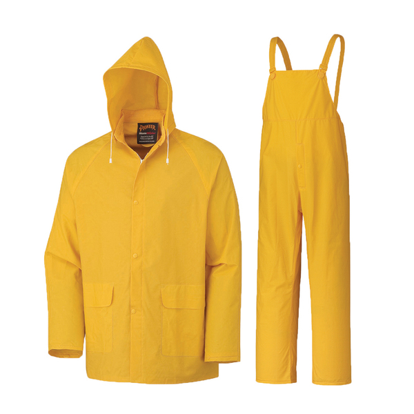 Pioneer Waterproof Men's PVC Work Suit, Repel Rain Gear Yellow Safety Hood Jacket & Bib Pants - 2XL
