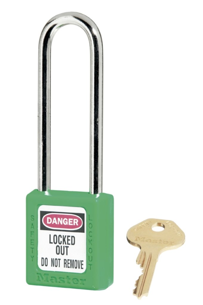 Zenex,Thermoplastic Safety Lockout Padlock, 410, 1-1/2 W x 1-3/4 H Body, 3 in H Shackle, KD, Green