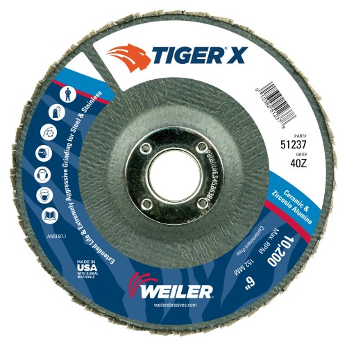 Weiler 804-51237 6 x 0.87 in. 40Z T29 Tiger X Paw Super High Density Flap Disc -  Weiler Corporation