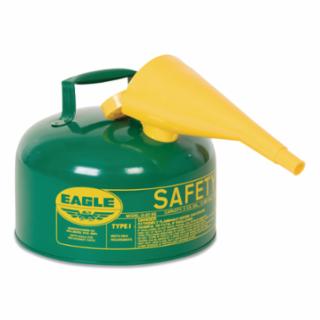 Type I Safety Can, Galvanized Steel, 2.5 gal, Self-Closing Lid, Includes Funnel, Green, Combustibles