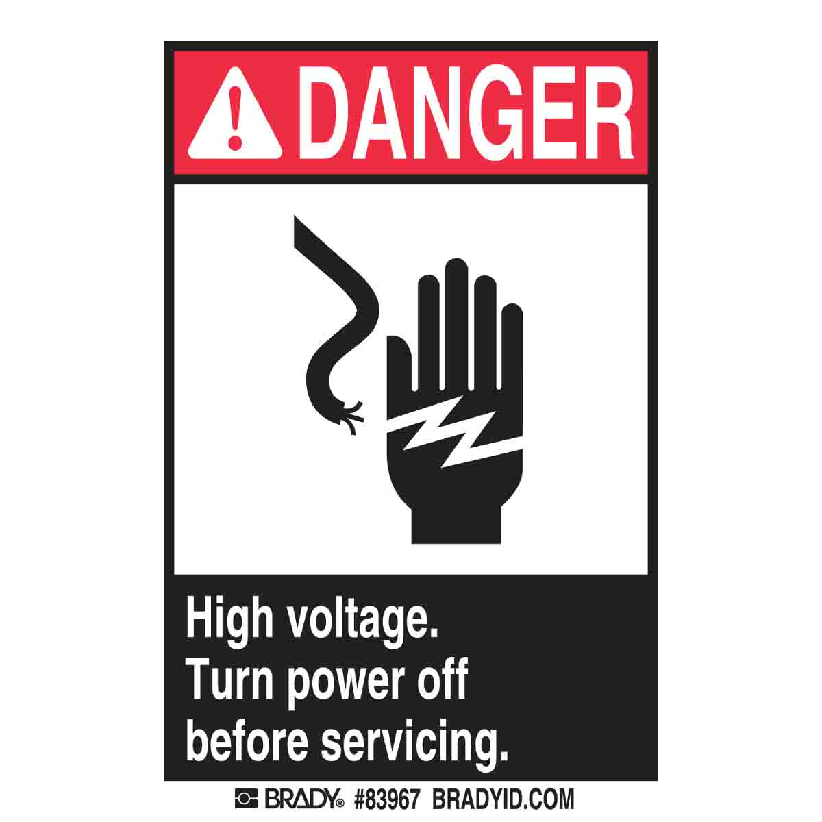 262-83967 5 x 3.5 in. B302 Series Danger High Voltage Sign, Red & White