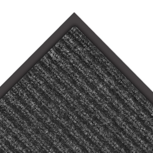 Entrance Mat, Indoor, Polypropylene, Ribbed Surface, Vinyl Back, 3/8 in Thick, 3 ft x 6 ft, Charcoal