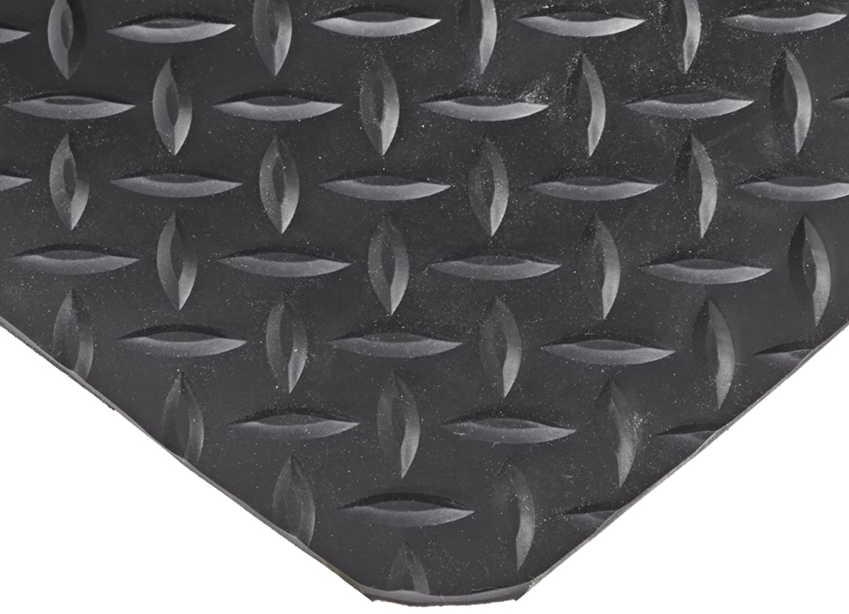 Antifatigue Mat, 5 ft. L x 3 ft. W, 1" Thickness, Vinyl, Diamond Plate, Black