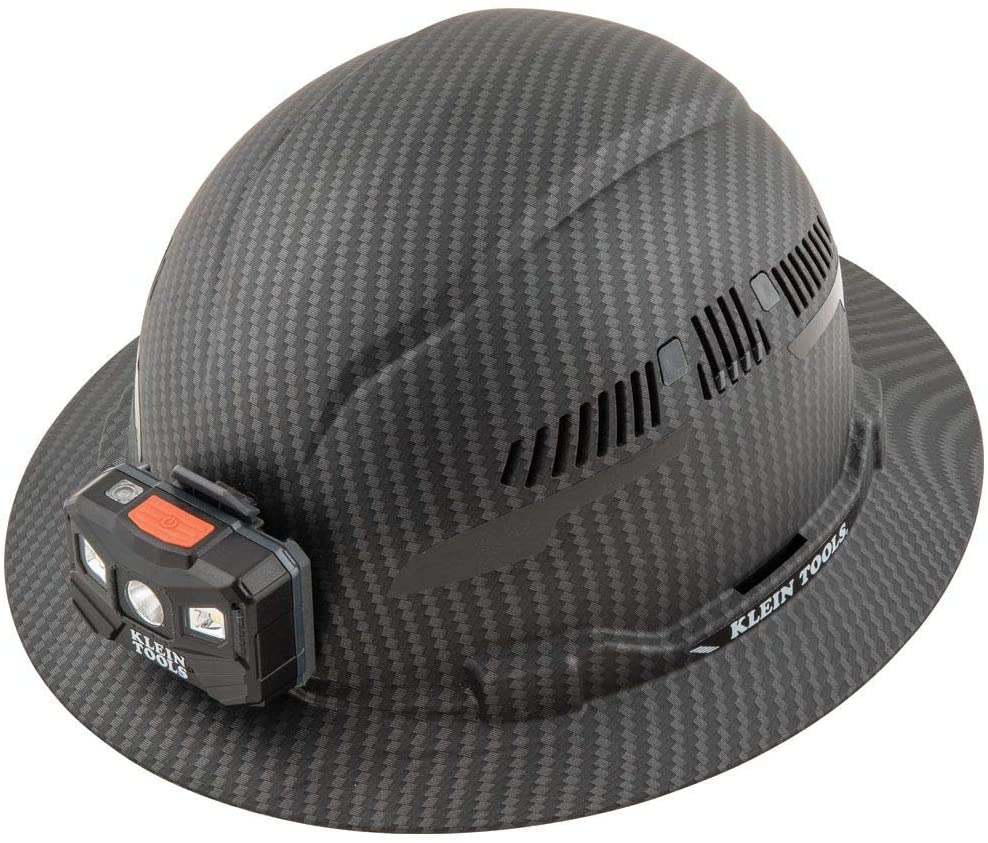 409-60347 Premium Karbn Pattern Vented Full Brim Hard Hat with Headlamp, Class C