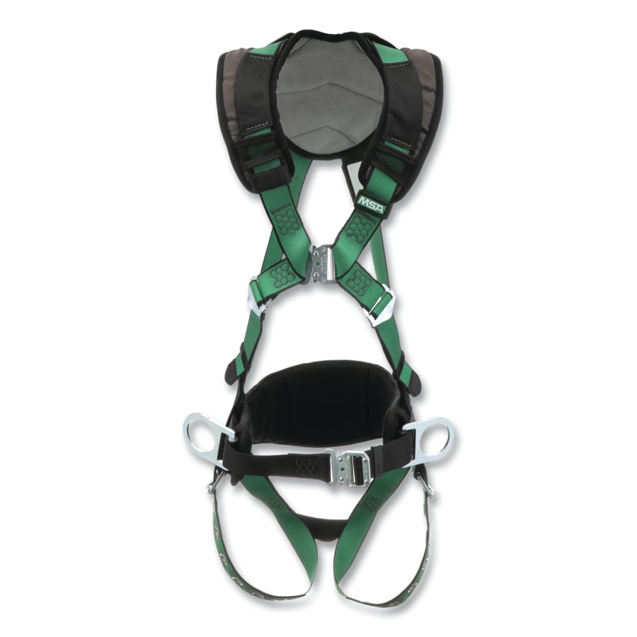 MSA Safety Works V-FORM Construction Harness, Standard, Back & Hip D-Ring, Tongue Buckle Leg Straps, Shoulder Padding - 10206161