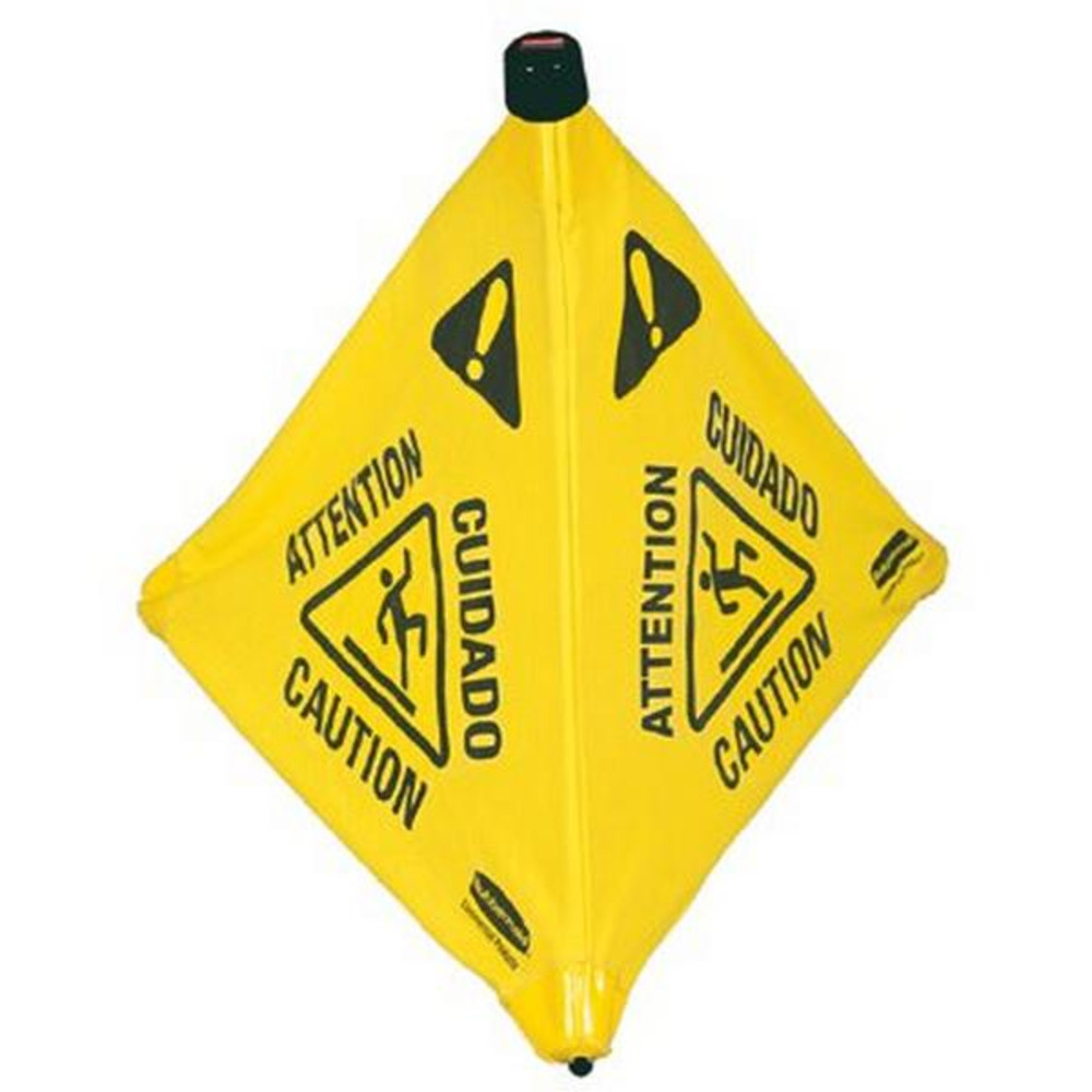 Floor Pop-Up Safety Cones, Caution (Multi-Lingual)/Wet Floor Symbol, Yellow, 20 in