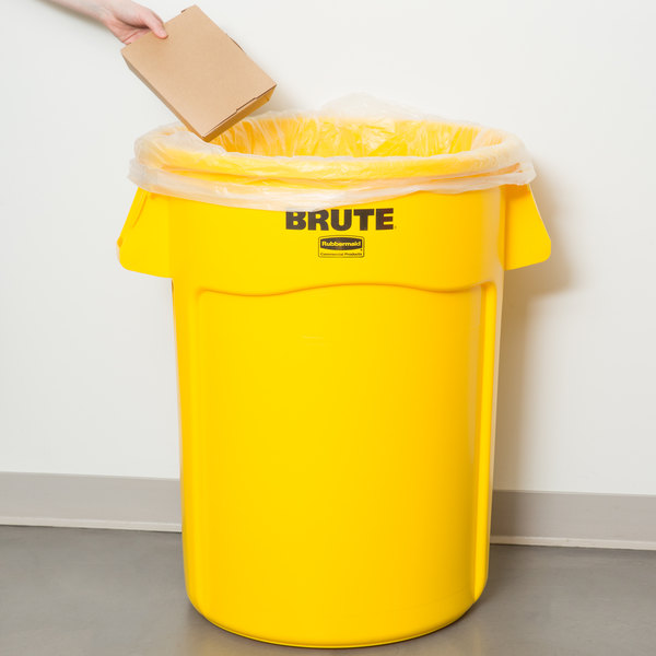 BRUTE Round Container without Lid, 44 gal, Heavy-Duty Plastic, Utility Waste, Yellow