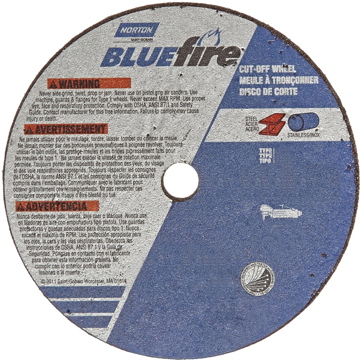 4 x 0.06 x 0.37 in. Free Cut Blue Fire Ty1 Cut-Off Wheel, Blue