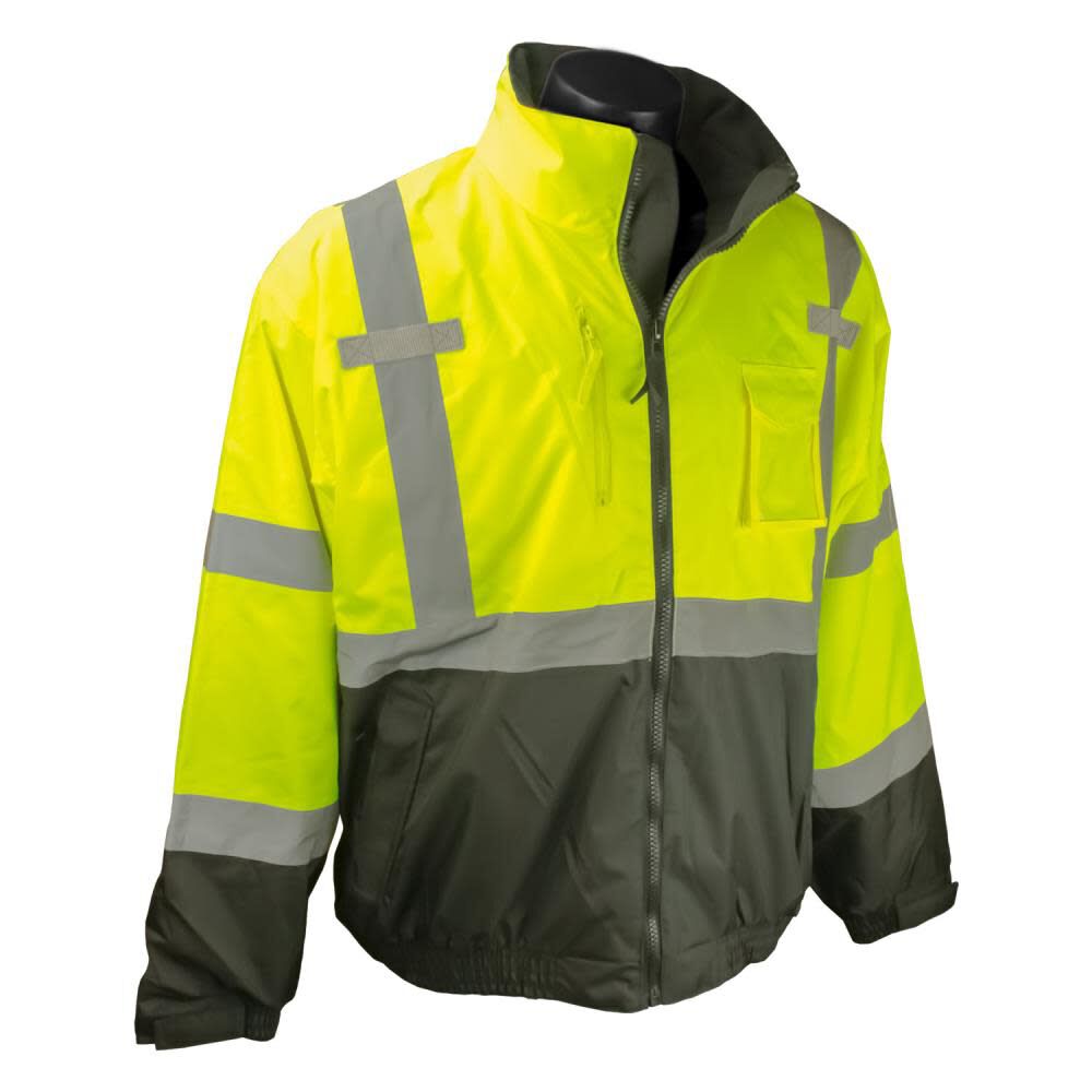 292-SJ210B-3ZGS-5X 3-in-1 Deluxe High Visibility Bomber Safety Jacket, Hi-Vis Green & Black Bottom - 5X